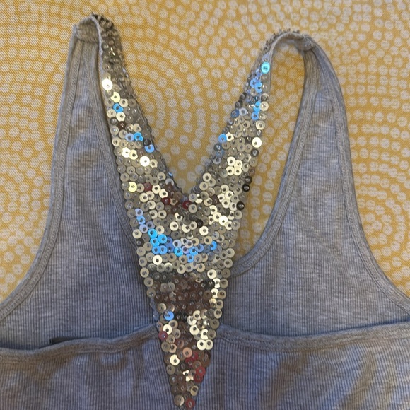Sky Gray Tank Top with Back Silver Sequin Detail - Picture 2 of 5